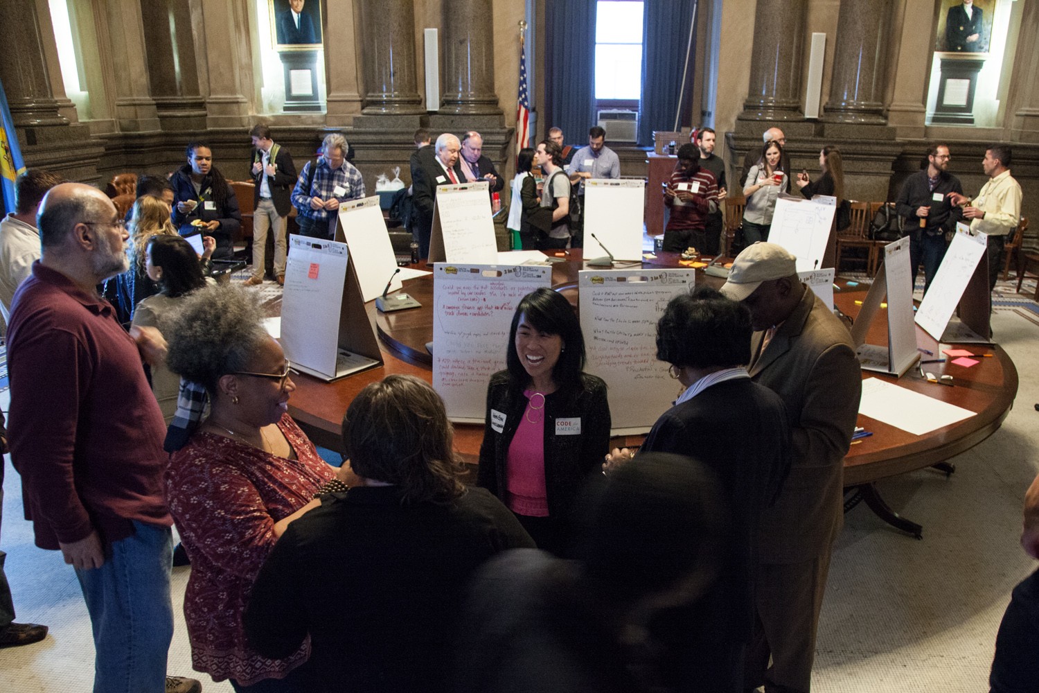 Community Needs Assesment Night at Democracy Hackathon 2016. Elected officials and citizens met to discuss the future of our city in City Hall's Caucus Room.
