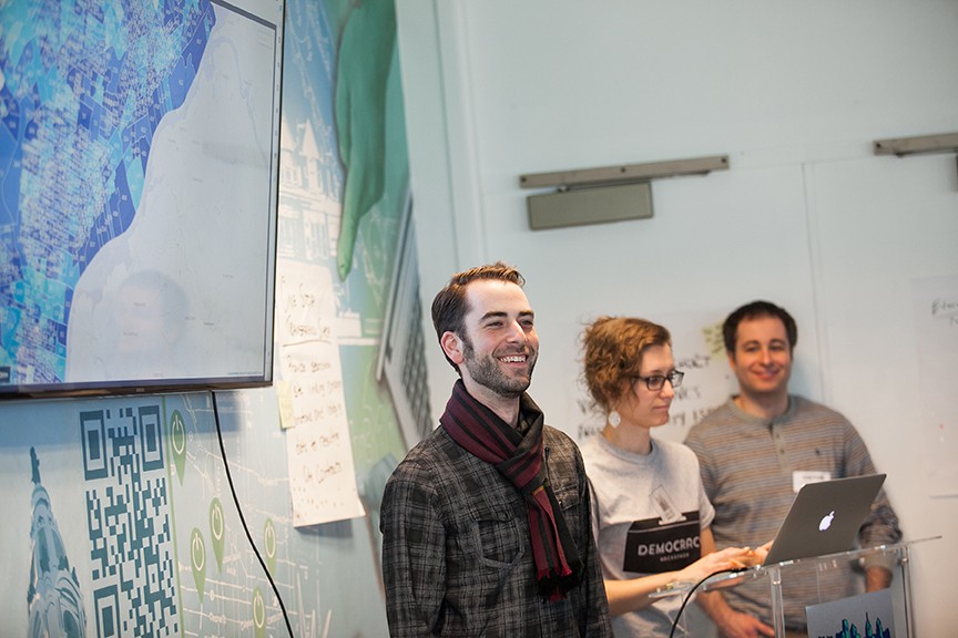 Team members Tim Wisniewski, Lauren Ancona, and Dave Walk present to the panel of experts on Sunday